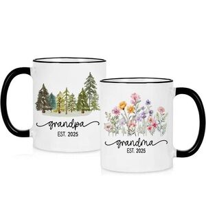 NEW 2 Pack Grandma & Grandpa Grandparents Coffee Tea Mug Set 100% Ceramic